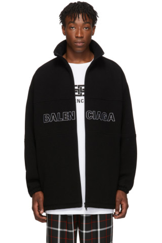 Balenciaga: Black Wool Logo Jacket | SSENSE