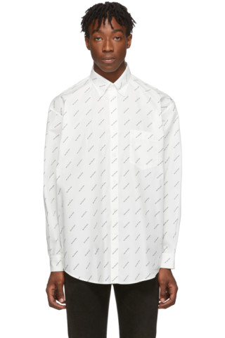 Balenciaga: White & Black Allover Logo Shirt | SSENSE