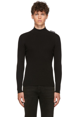 Balenciaga: Black Silk Rib Knit Turtleneck | SSENSE