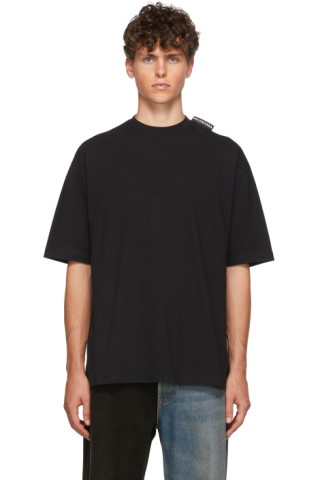 Balenciaga: Black Logo Tab Regular T-Shirt | SSENSE