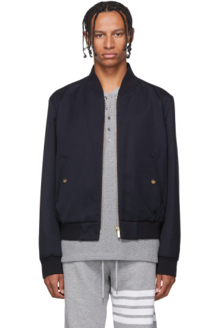 Thom Browne: Navy RWB Stripe Blouson Bomber Jacket | SSENSE UK