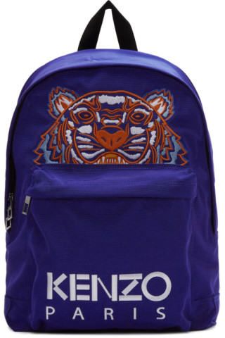 Kenzo: Blue Canvas Tiger Backpack | SSENSE