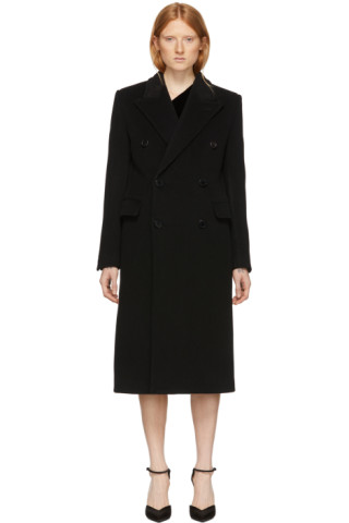 Saint Laurent: Black Wool Double-Breasted Coat | SSENSE