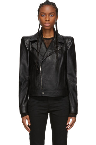 Saint Laurent: Black Leather Wide Shoulders Motorcycle Jacket | SSENSE