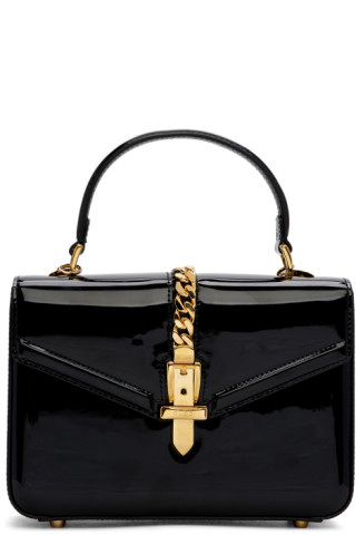 Gucci: Black Mini Patent Sylvie Bag | SSENSE