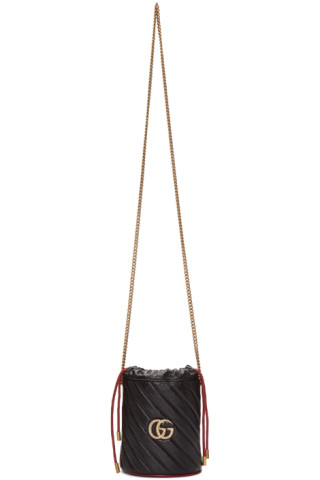 Gucci: Black Torchon GG Marmont Bucket Bag | SSENSE