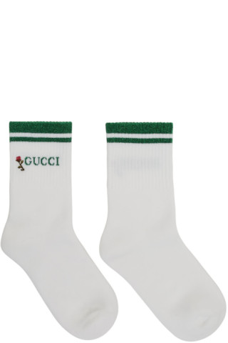 Gucci: White & Green Shiny Pong Socks | SSENSE UK