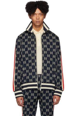 Gucci: Navy Cotton Jacquard GG Jacket | SSENSE