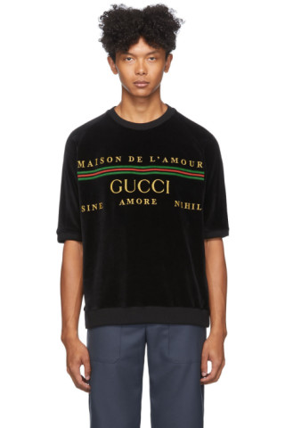 Gucci: Black Embroidered Chenille T-Shirt | SSENSE