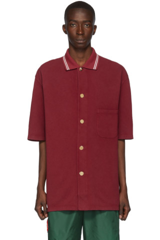 Gucci: Red Piqué Metallic Button Polo | SSENSE