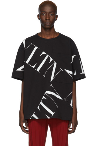 Valentino: Black 'VLTN' Macrogrid T-Shirt | SSENSE