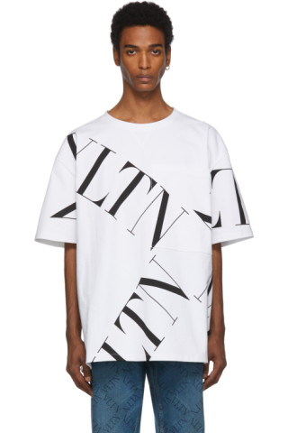 Valentino: White 'VLTN' Macrogrid T-Shirt | SSENSE