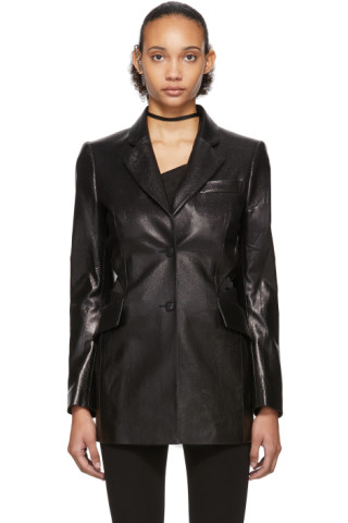 Yang Li: Black Patent Faux-Leather Cut-Out Blazer | SSENSE