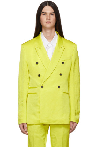 Haider Ackermann: Yellow Linen Double-Breasted Blazer | SSENSE