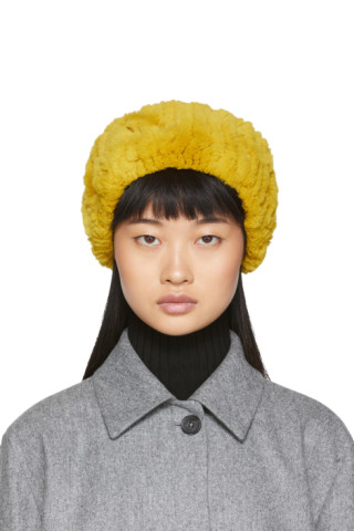 Yves Salomon: Yellow Rex Rabbit Fur Headband | SSENSE Canada