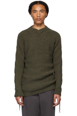 Boris Bidjan Saberi: Grey Wool V-Neck Sweater | SSENSE