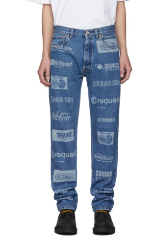 VETEMENTS: Blue Fully Branded Jeans | SSENSE