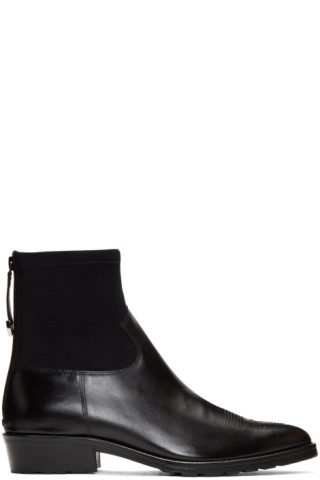 Toga Virilis: Black Hard Leather & Neoprene Boots | SSENSE