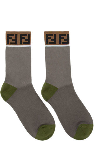 Fendi: Grey & Green 'Forever Fendi' Socks | SSENSE