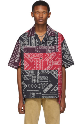 Palm Angels: Red & Black Bandana Patchwork Bowling Shirt | SSENSE