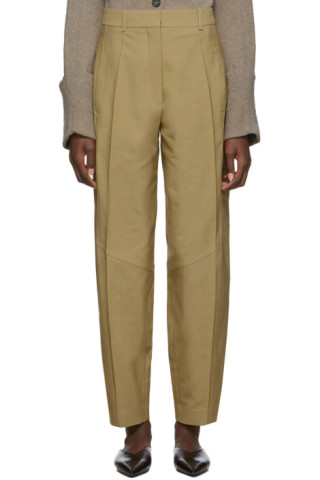 Victoria Beckham: Beige High-Waisted Panelled Trousers | SSENSE