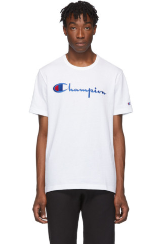 Champion Reverse Weave: White Big Script T-Shirt | SSENSE