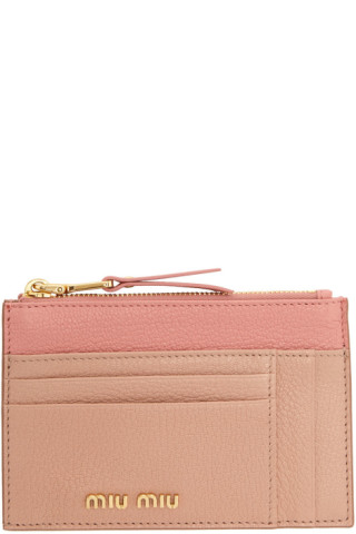 Miu Miu: Pink Two-Tone Zip Card Holder | SSENSE