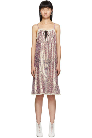 Miu Miu: Pink Silk Chiffon Print Dress | SSENSE