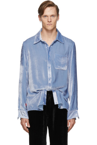 Sies Marjan: Blue Silk Corduroy Sander Fluid Shirt | SSENSE