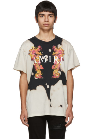 AMIRI: Black & Off-White Watercolor Dragon T-Shirt | SSENSE