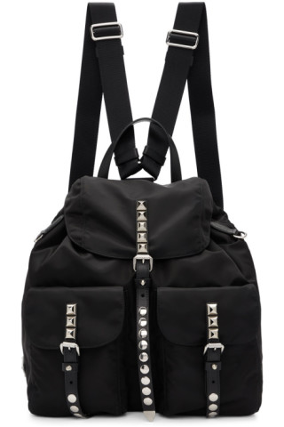 Prada: Black Studded Nylon Backpack | SSENSE Canada