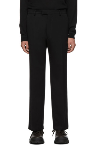 Prada: Black Wool Satin Trousers | SSENSE Canada