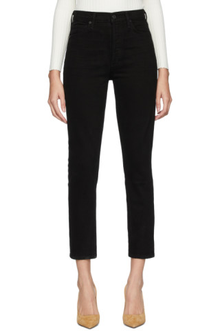 Citizens of Humanity: Black Olivia High-Rise Slim Ankle Jeans | SSENSE