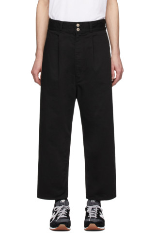 Comme des Garçons Homme: Black Cotton Drill Garment-Dyed Trousers | SSENSE