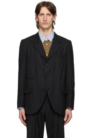 Comme des Garçons Homme Deux: Black Shadow Stripe Blazer | SSENSE