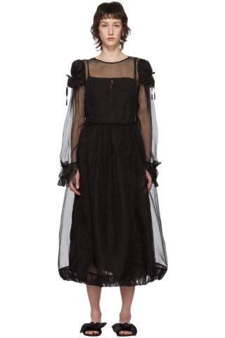 Renli Su: Black Silk Sheer Puffed Dress | SSENSE