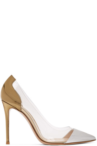 Gianvito Rossi: Silver & Gold Patent Plexi 105 Heels | SSENSE Canada