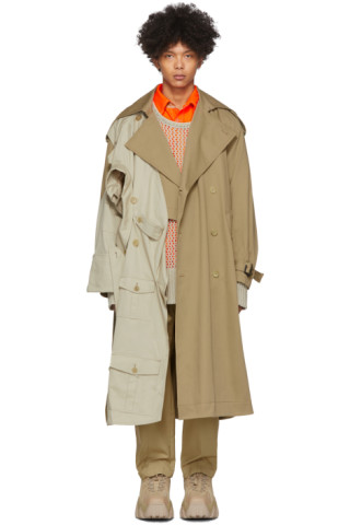 Feng Chen Wang: Beige Double-Layer Modified Trench Coat | SSENSE