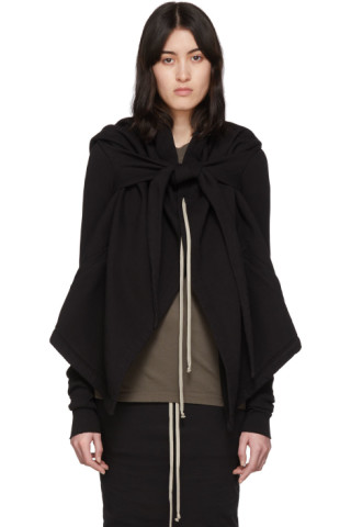 Rick Owens DRKSHDW: Black Oversized Cropped Wrap Hoodie | SSENSE