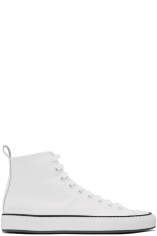 Common Projects: White Canvas Tournament High-Top Sneakers | SSENSE