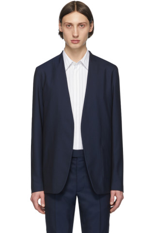 Maison Margiela: Navy Wool Collarless Blazer | SSENSE