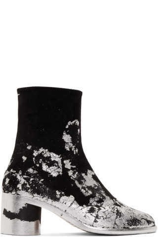 Maison Margiela: Black & Silver Suede Tabi Boots | SSENSE