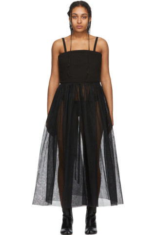 MM6 Maison Margiela: Black Denim Tulle Tank Dress | SSENSE