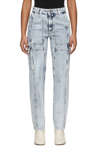 MM6 Maison Margiela: Blue Bleached Cargo Jeans | SSENSE