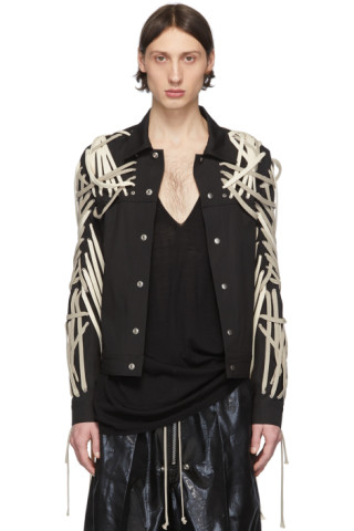 Rick Owens: Black Mega Laced Worker Jacket | SSENSE