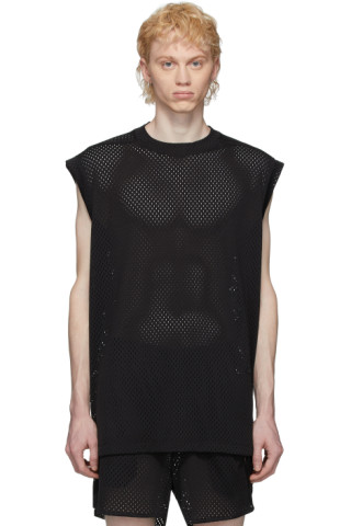 Rick Owens: Black Champion Edition Mesh Sleeveless T-Shirt | SSENSE