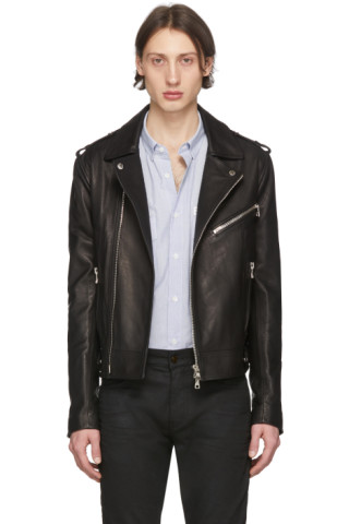 Balmain: Black Leather Biker Jacket | SSENSE