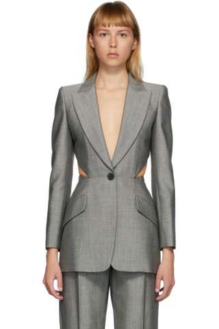 Alexander McQueen: Grey Cut-Out Blazer | SSENSE