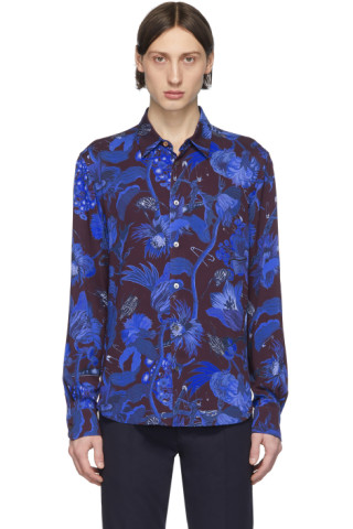 Paul Smith: Blue & Burgundy Floral Goliath Shirt | SSENSE