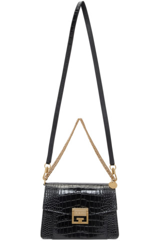 Givenchy: Black Croc Small GV3 Bag | SSENSE